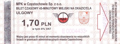 Bilet Częstochowa 1,70