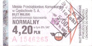 Bilet Częstochowa 4,20