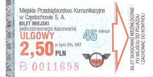 Bilet Częstochowa 2,50