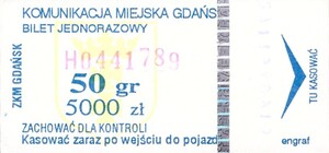Bilet Gdańsk 50/5000 hologram