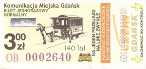 Bilet Gdańsk 3,00 140 lat 