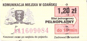 Bilet Gdańsk 1,20 10min