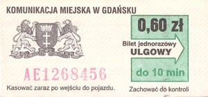 Bilet Gdańsk 0,60 10min