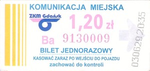 Bilet Gdańsk 1,20 paski