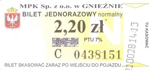 Bilet Gniezno 2,20