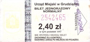 Bilet Grudziądz 2,40