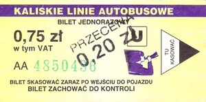 Bilet Kalisz 0,75 przebitka
