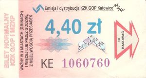 Bilet Katowice 4,40 hologram strzałka do góry