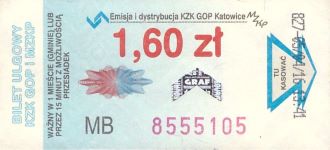 Bilet Katowice 1,30 hologram strzałka w dół
