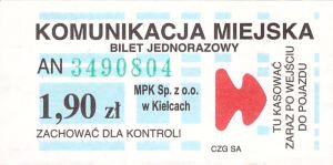 Bilet Kielce 1,90