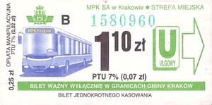 Bilet Kraków 1,10