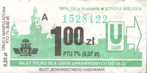 Bilet Kraków 1,00 Kierowca