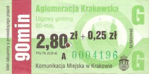 Bilet Kraków 2,80 + 0,25