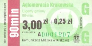 Bilet Kraków 3,00 + 0,25
