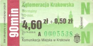 Bilet Kraków 4,60 + 0,50