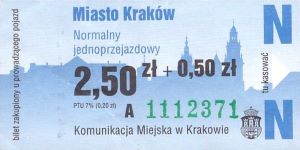 Bilet Kraków 2,50 + 0,50