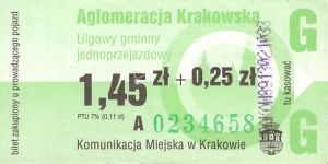 Bilet Kraków 1,45 + 0,25
