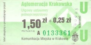 Bilet Kraków 1,50 + 0,25