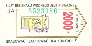 Bilet Łódź 2000