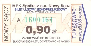 Bilet Nowy Sącz 0,90