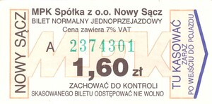 Bilet Nowy Sącz 1,60