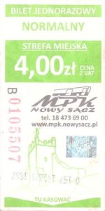 Bilet Nowy Sącz 4,00 pion