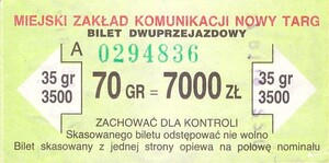 Bilet Nowy Targ 70=7000