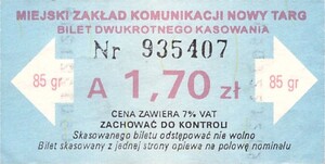 Bilet Nowy Targ 1,70