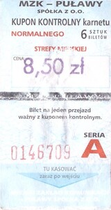 Bilet Puławy karnet 8,50