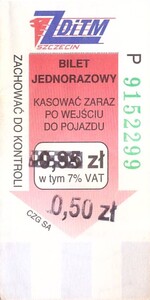 Bilet Szczecin 0,95 przebitka 0,50