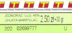 Bilet Warszawa 2,50+30
