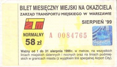 Bilet Warszawa 08,1999