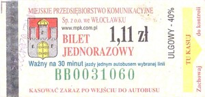 Bilet Włocławek 1,11 BB zielony numerator