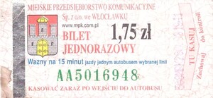 Bilet Włocławek 1,75 AA
