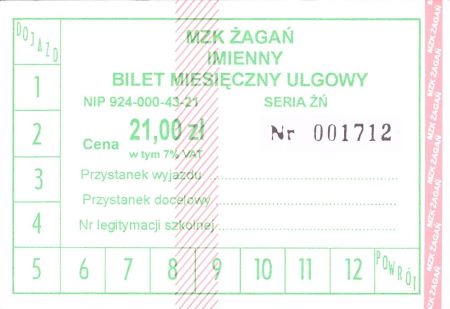 Bilet Żagań miesięczny 21