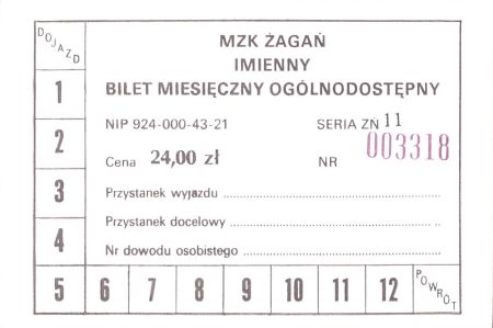 Bilet Żagań miesięczny 24