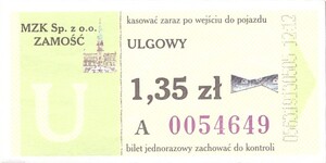 Bilet Zamość 1,35