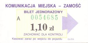 Bilet Zamość 1,10
