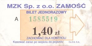 Bilet Zamość 1,40