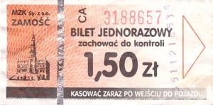 Bilet Zamość 1,50