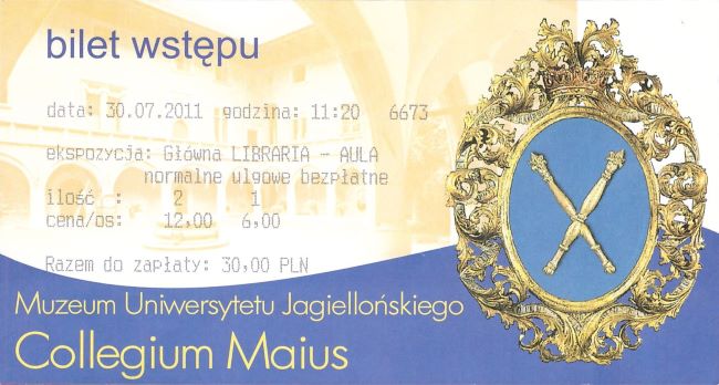 Bilet Muzeum Uniwersytetu Jagiellońskiego