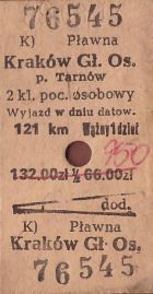 Bilet PKP Pławna - Kraków Gł.Os.