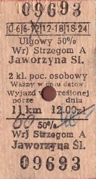 Bilet PKP Strzegom - Jaworzyna Śl.