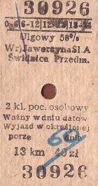 Bilet PKP Jaworzyna Śl. - Świdnica Przedm.