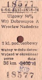 Bilet PKP Dobroszyce - Wrocław Nadodrze