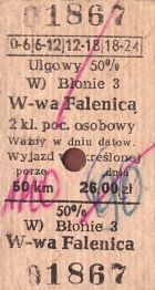 Bilet PKP Błonie - W-wa Falenica