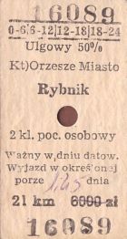 Bilet PKP Orzesze Miasto - Rybnik