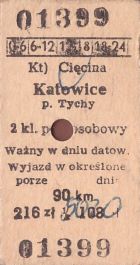 Bilet PKP Cięcina - Katowice p.Tychy