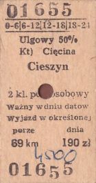 Bilet PKP Cięcina - Cieszyn