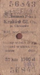 Bilet PKP Chełmek F-ka - Kraków Gł.Os.
